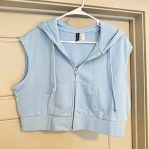 H&M Light Blue Crop Sleeveless Hoodie Size XL NWOT